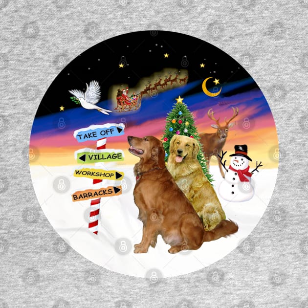 "Christmas Signs" with Two Golden Retrievers by Dogs Galore and More